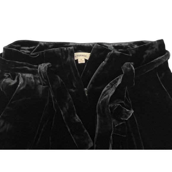 L'AGENCE Bobby Size 2 Velvet Wide Leg Paperbag Pants Black Belted Tie Waist NWT - Picture 6 of 12